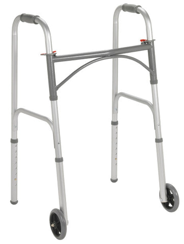 Steel Folding Walker, Two Button with 5" Wheels