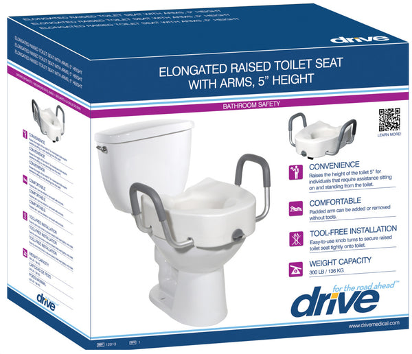 Drive Medical Premium Plastic, Raised, Elongated Toilet Seat with Lock